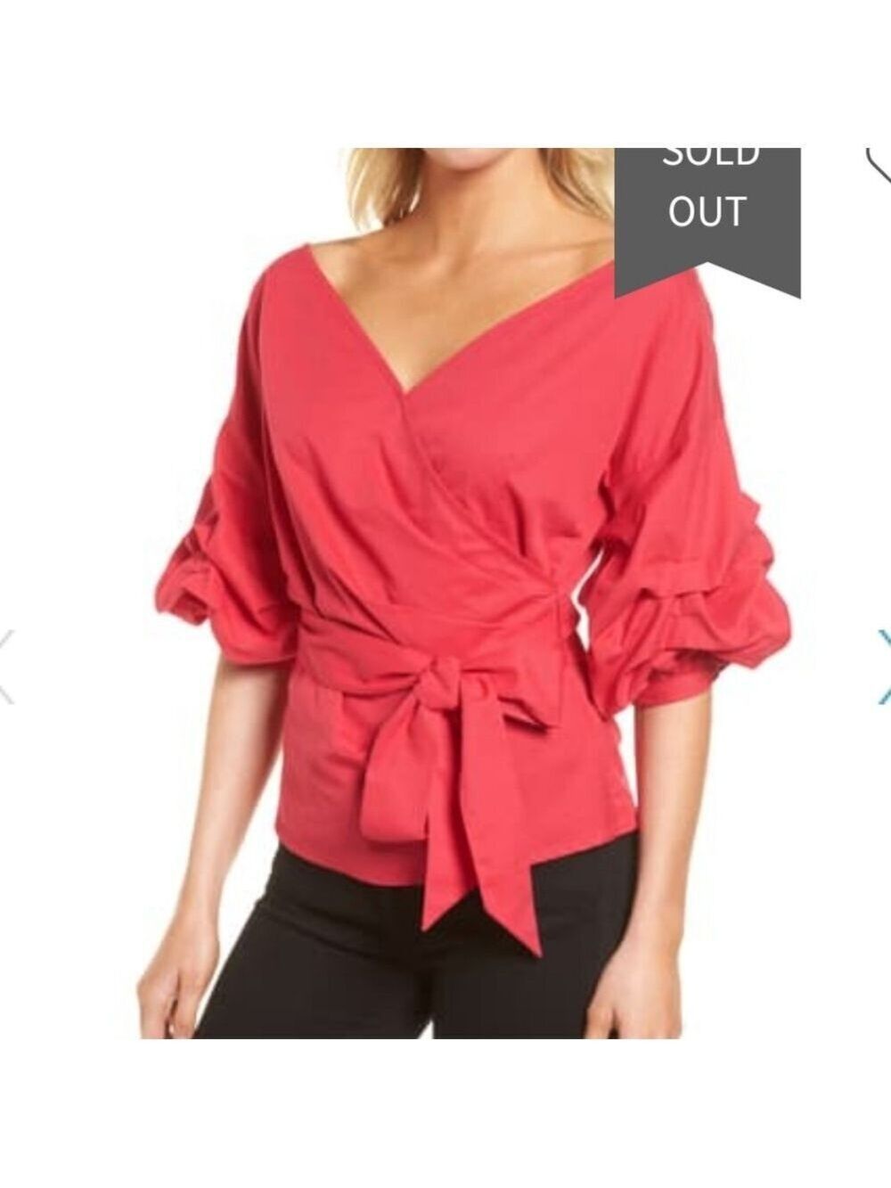 Chelsea 28 Ruffle Wrap Top in Red Barberry